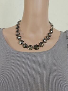 Crystal Faceted Bead Necklace - Gunmetal Gray